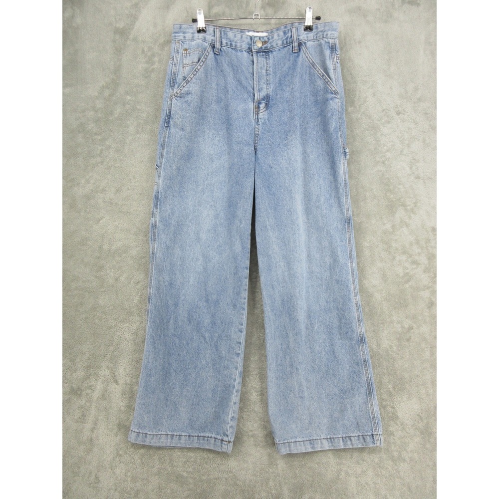 SONG Jeans Women 15/32 Carpenter Wide Leg Denim High Waist Denim Pockets Blue